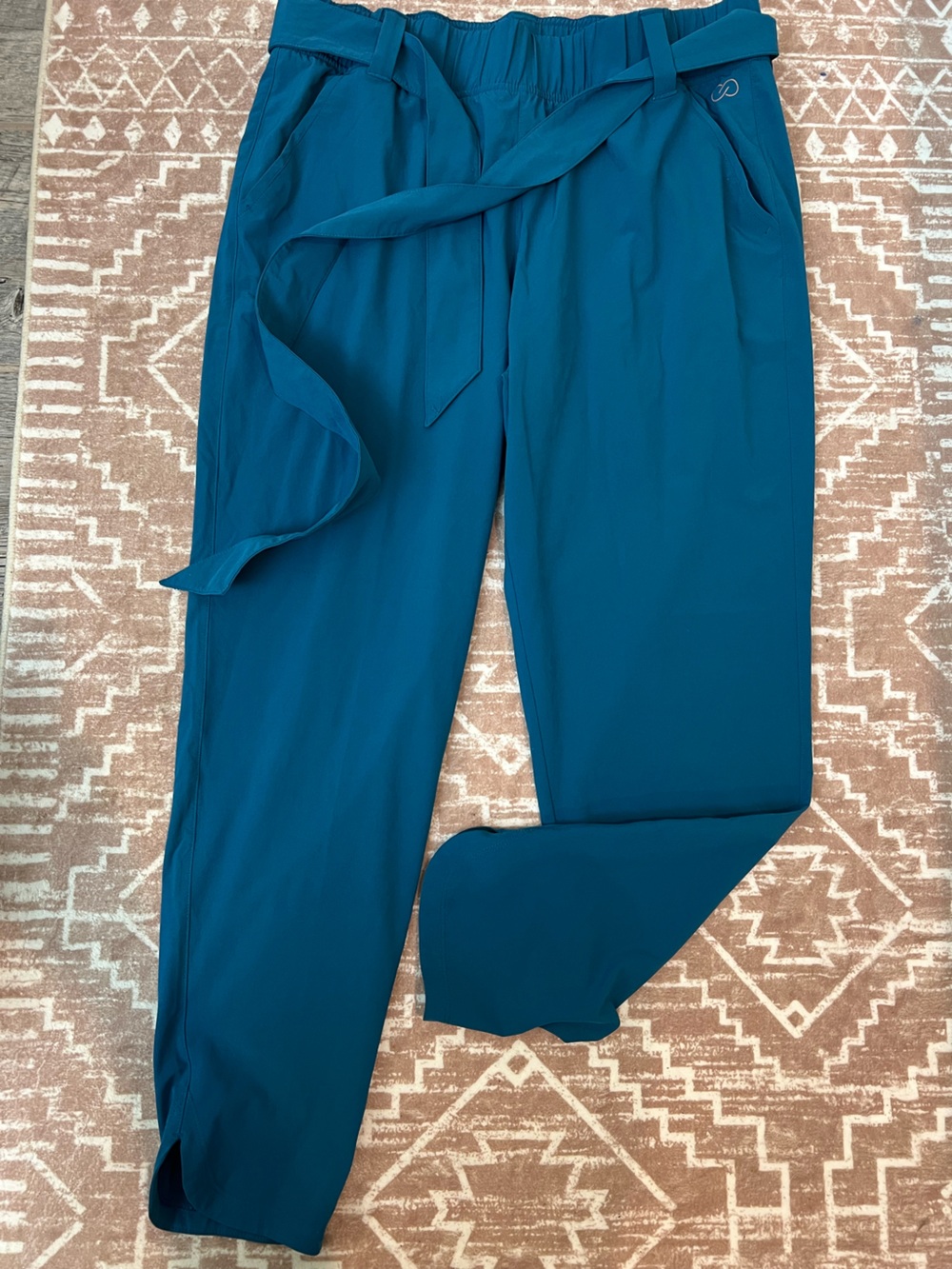 CALIA by Carrie Underwood Teal Straight-Leg Jumpsuit with Self-Tie Sz M EUC